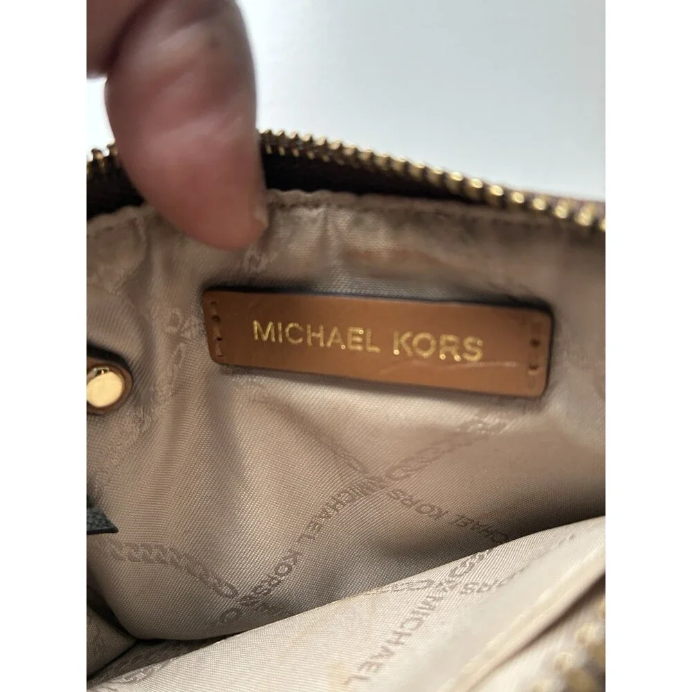 Michael Kors Brown Wristlet - MK Logo- ID Window- Zip Compartment- Pre-Owned